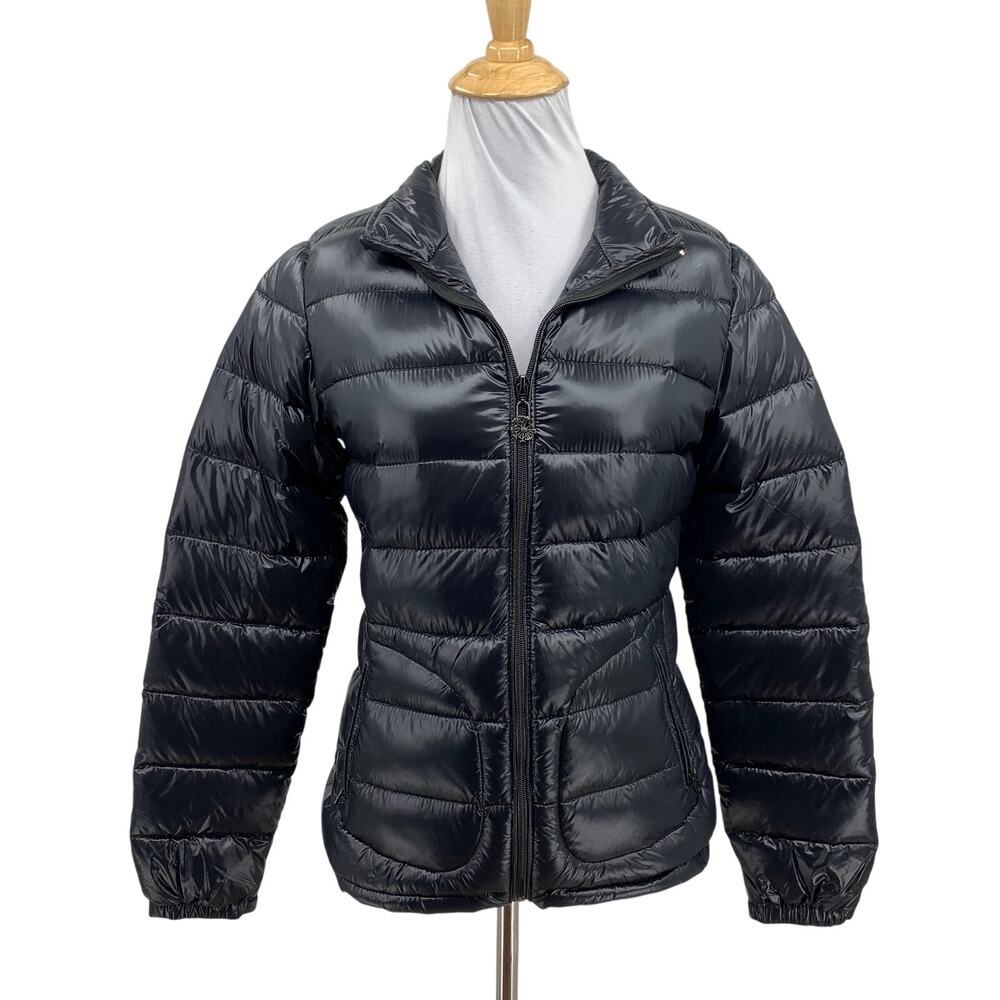 Maison Scotch Soda Jacket Womens 1 Small Black Puffy Down Full Zip Glossy Shine